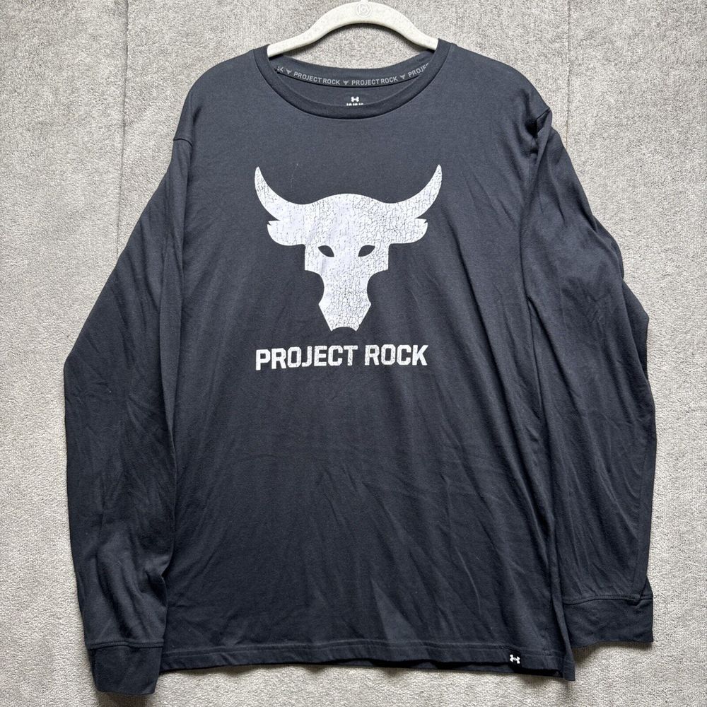 Under Armour Project Rock Shirt Mens L Black Brahma Bull‎ Long Sleeve Quick Dry